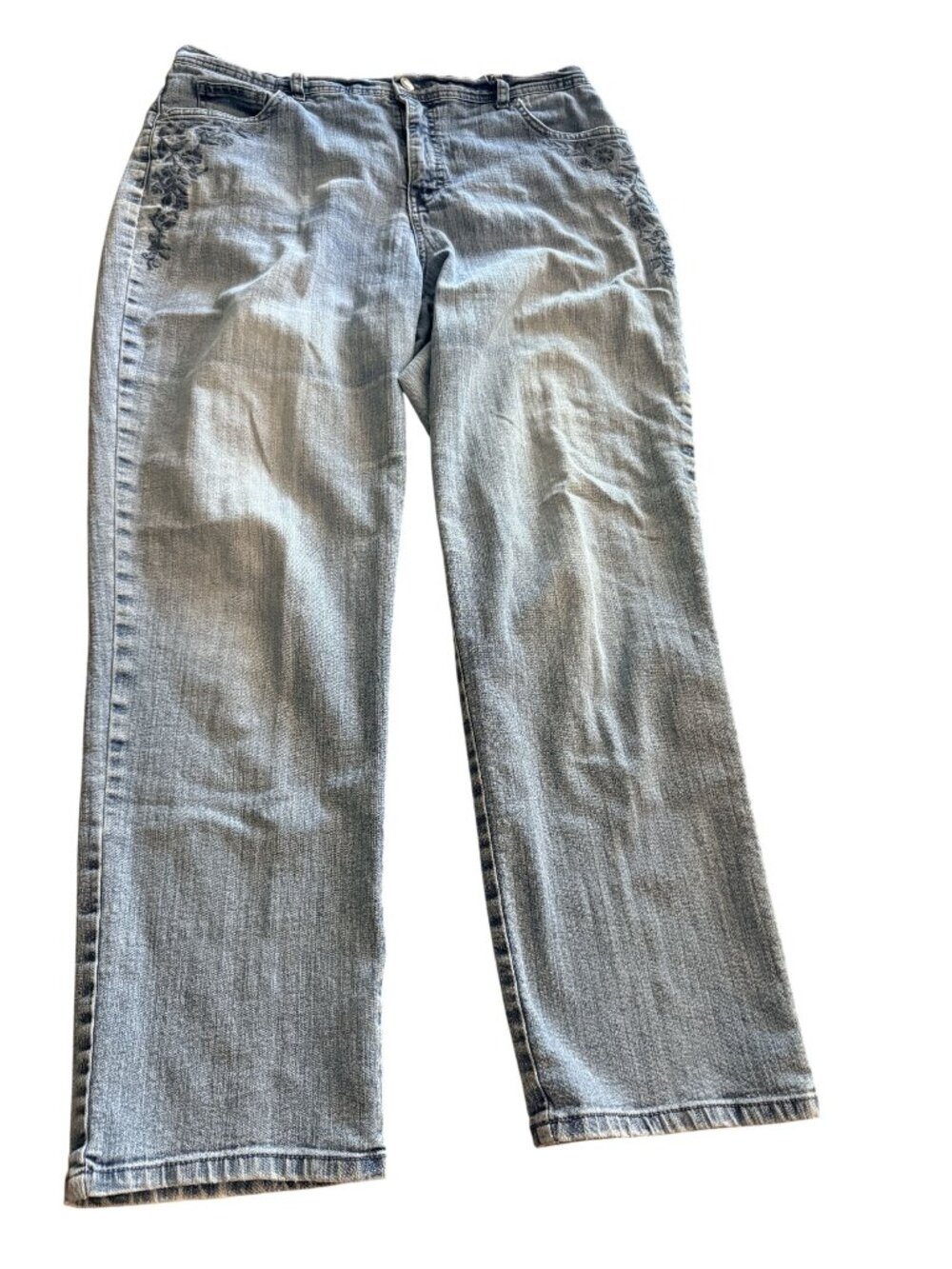 Charter Club Womens Classic Straight Leg Embroidered Blue Jeans Size 16